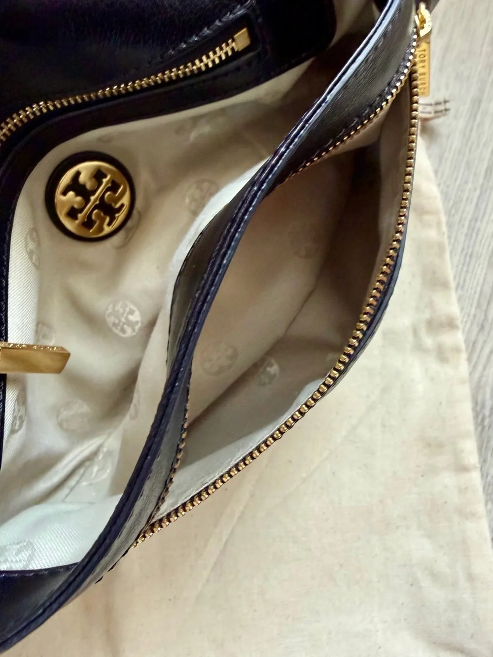 Tory Burch - Black Leather Shoulder Bag/Clutch w/ Gold Logo and Detachable Chain